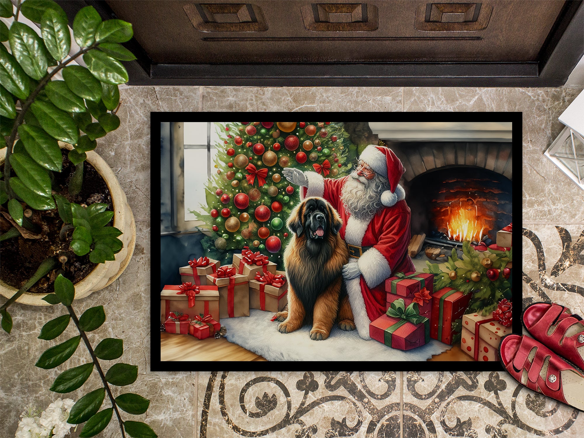 Leonberger and Santa Claus Doormat