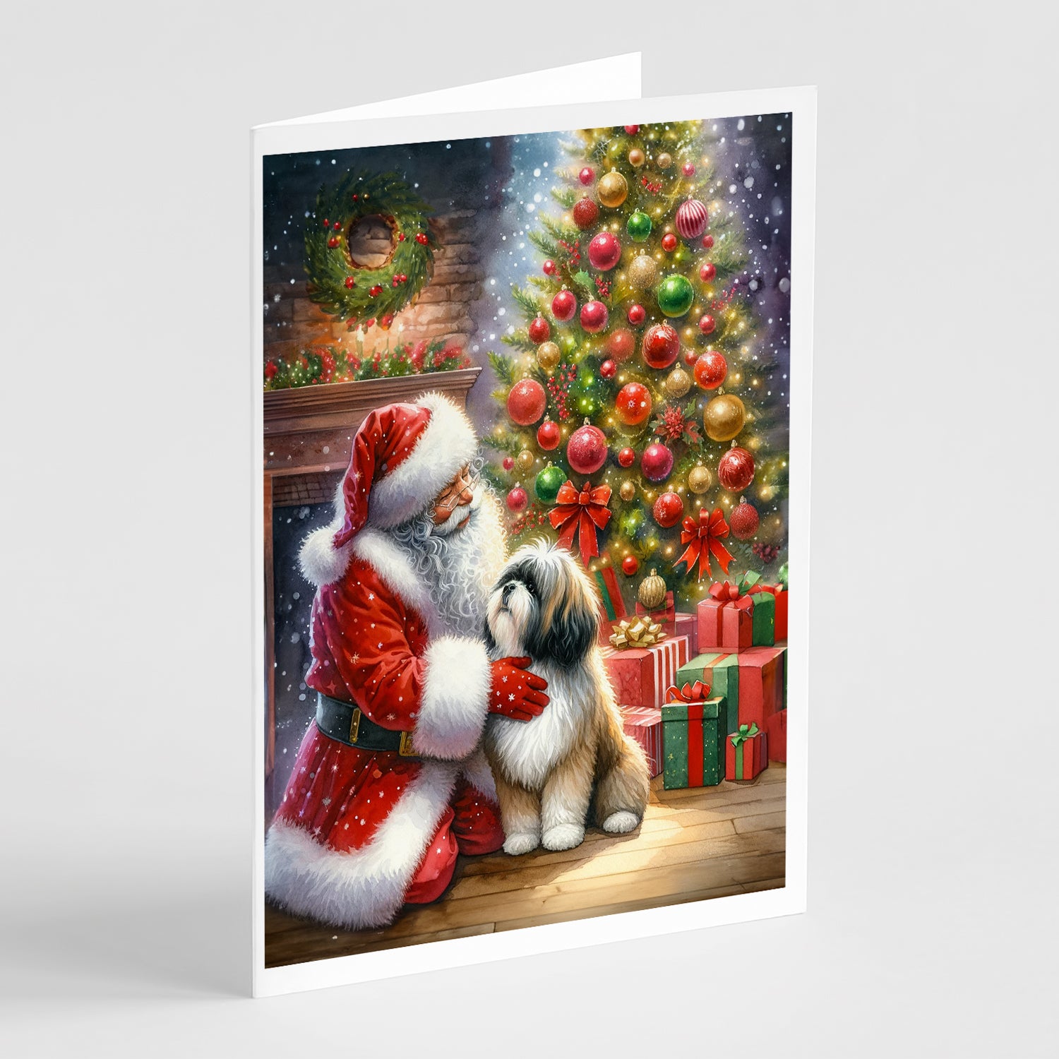 Buy this Lhasa Apso and Santa Claus Greeting Cards Pack of 8