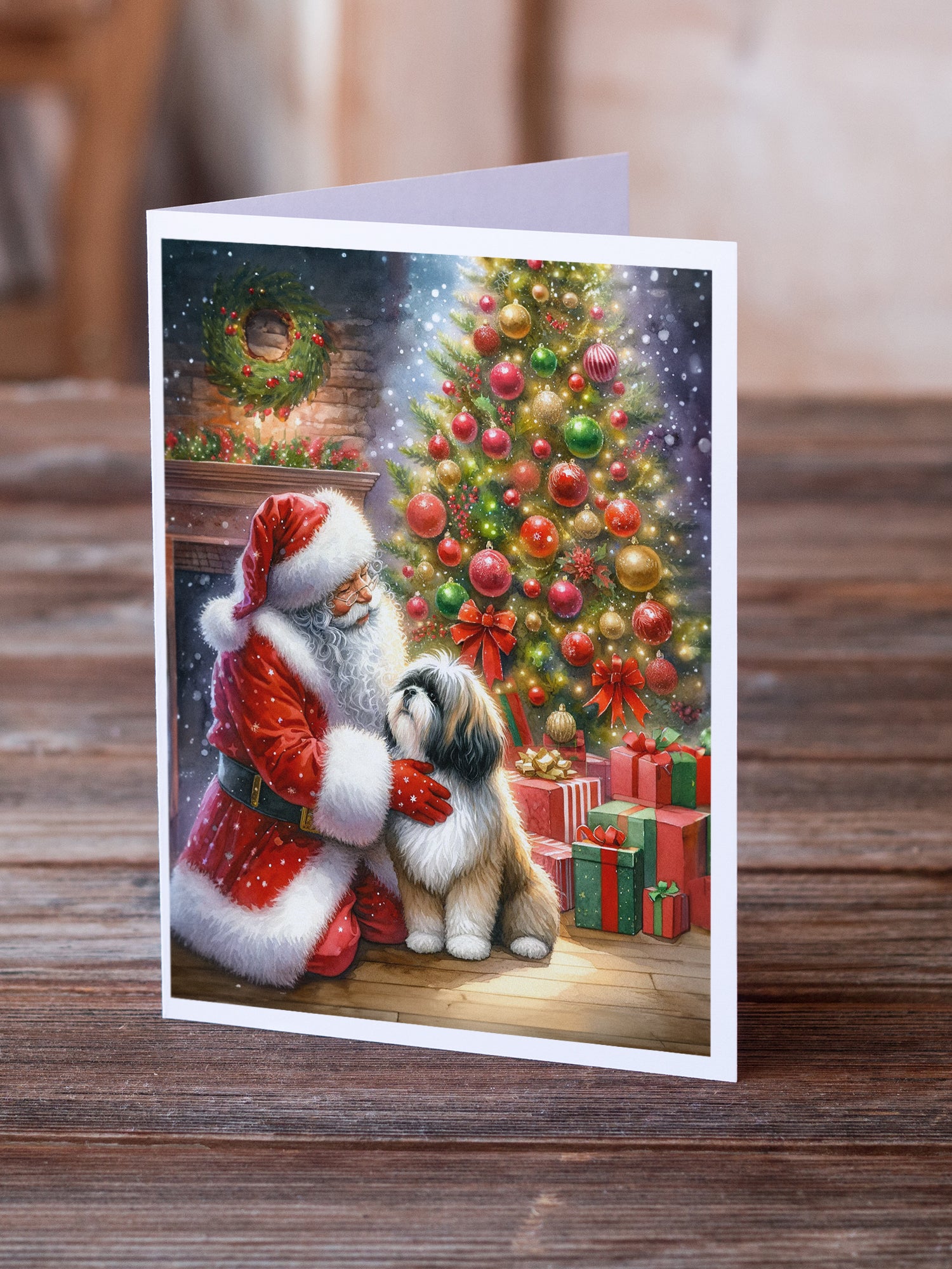Lhasa Apso and Santa Claus Greeting Cards Pack of 8