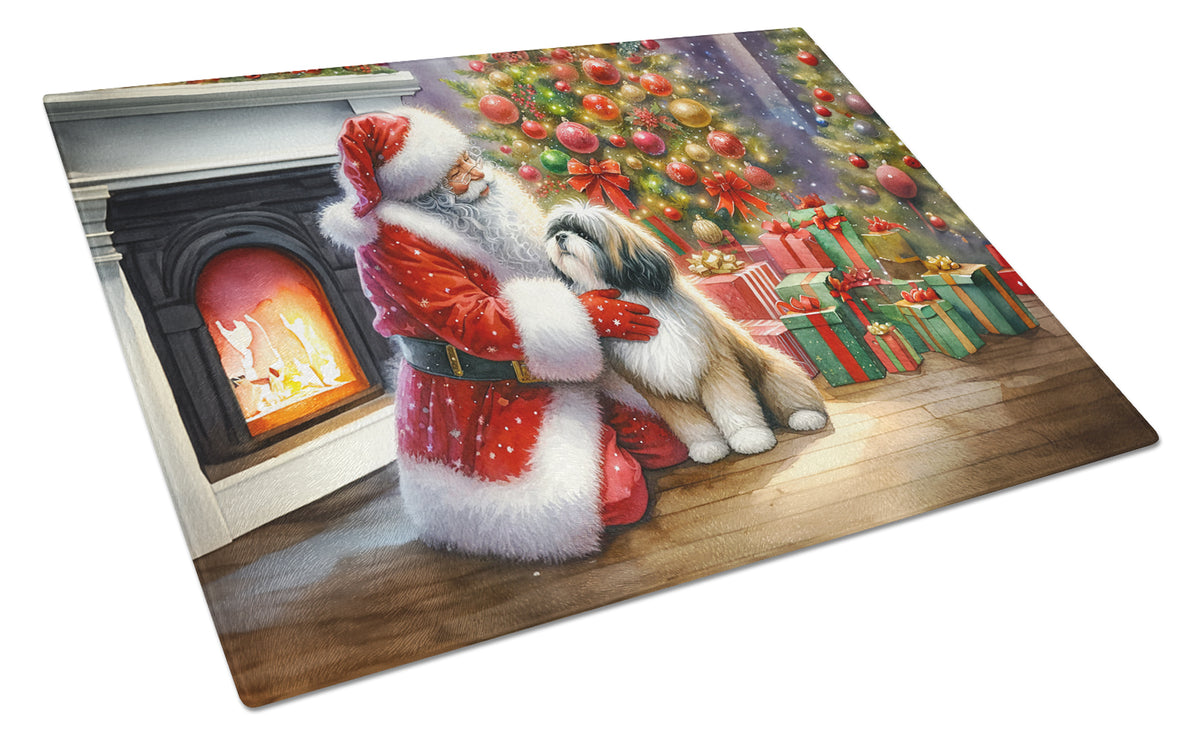 Buy this Lhasa Apso and Santa Claus Glass Cutting Board