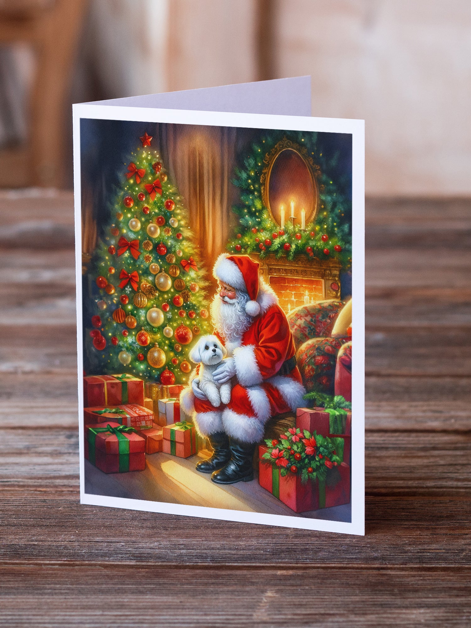 Maltese and Santa Claus Greeting Cards Pack of 8