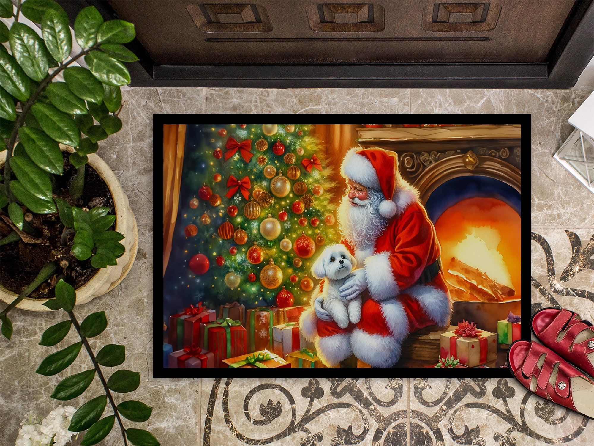 Maltese and Santa Claus Doormat