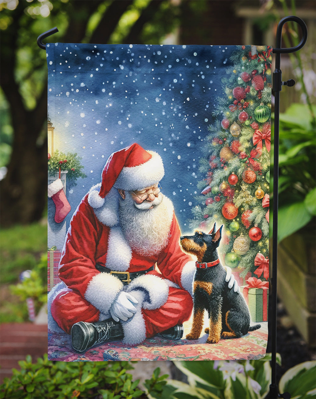Manchester Terrier and Santa Claus Garden Flag