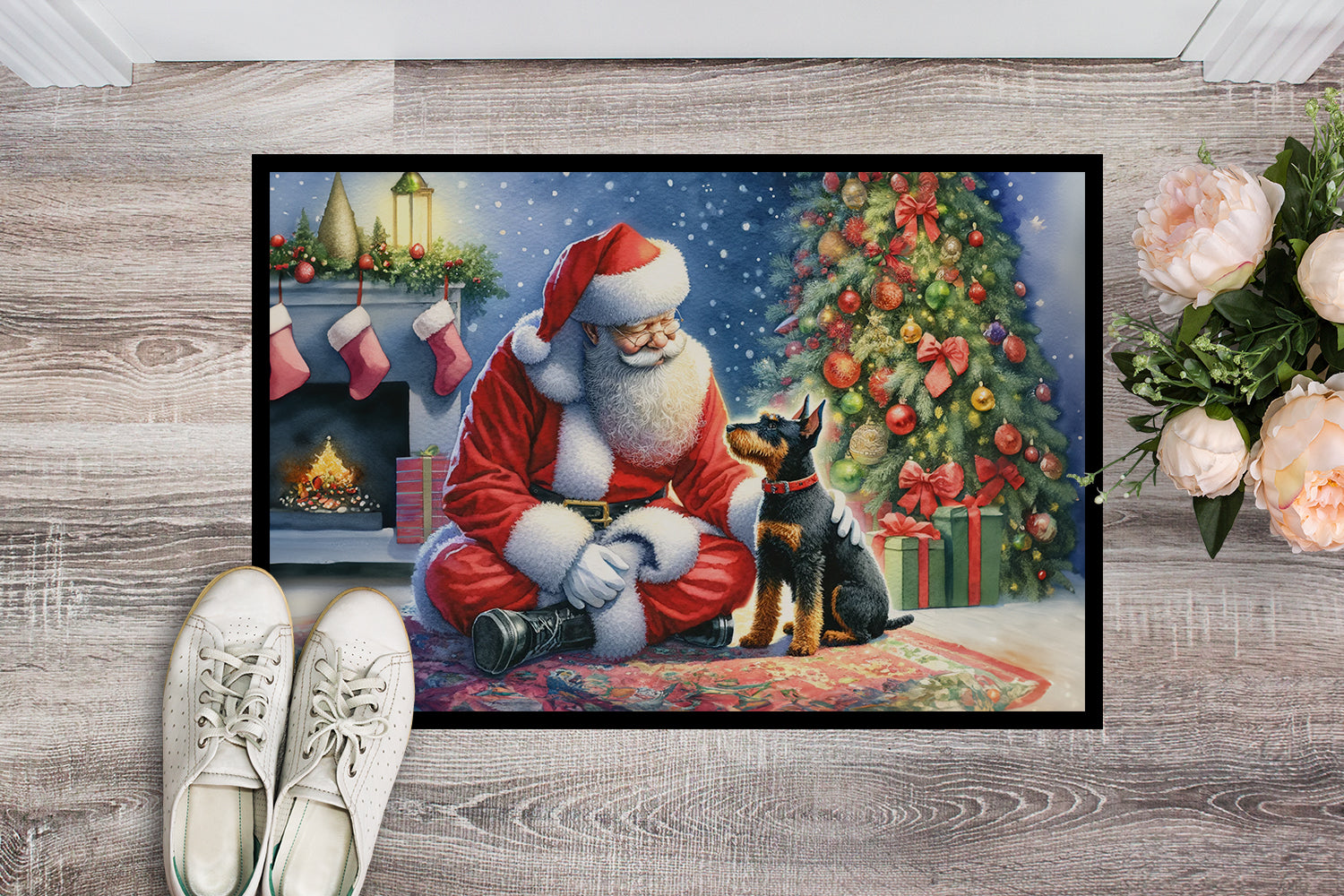 Manchester Terrier and Santa Claus Doormat