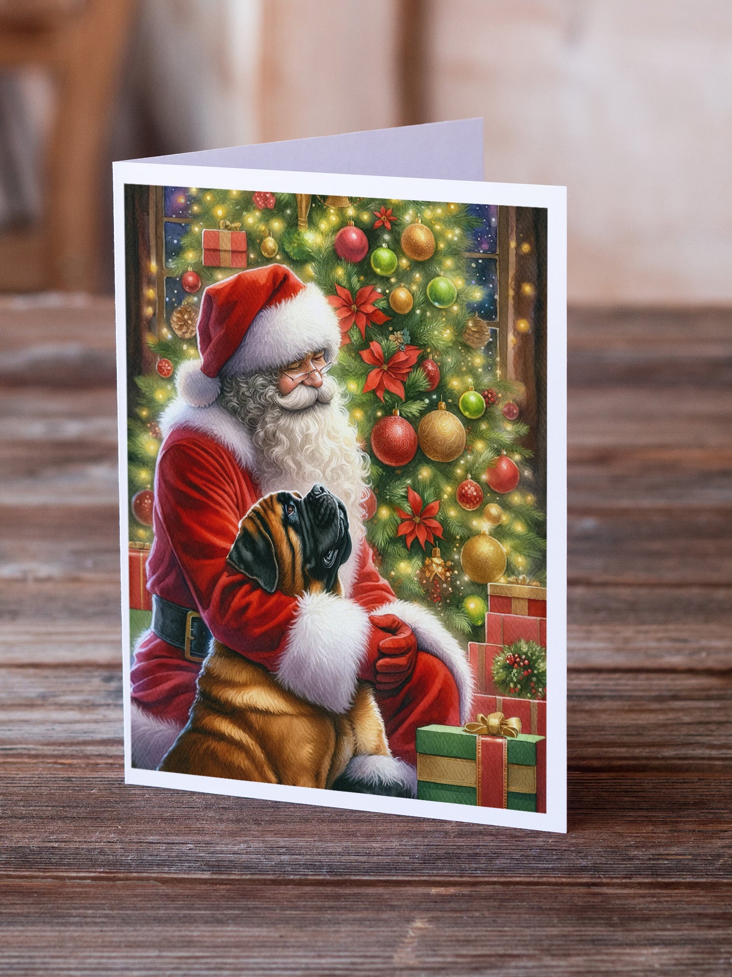 Mastiff and Santa Claus Greeting Cards Pack of 8