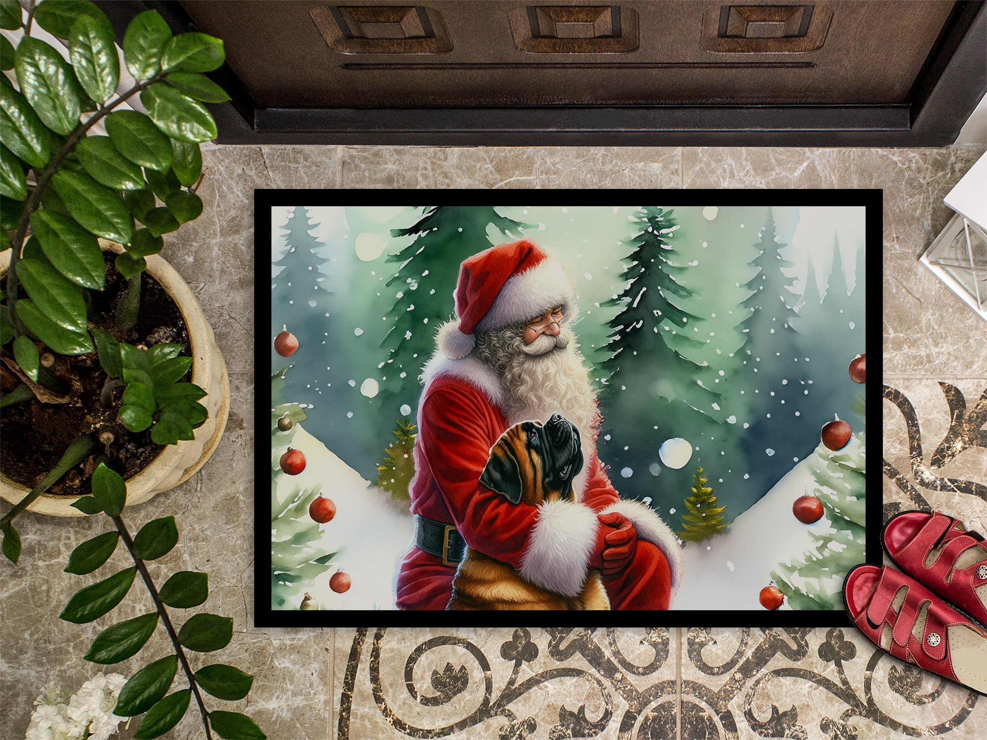 Mastiff and Santa Claus Doormat