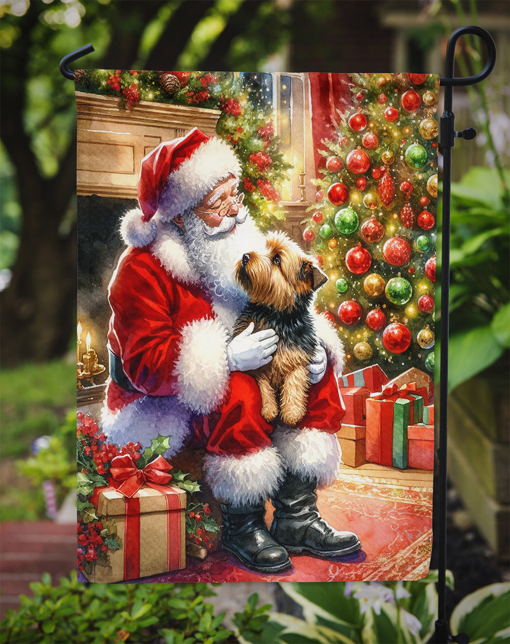 Norfolk Terrier and Santa Claus Garden Flag