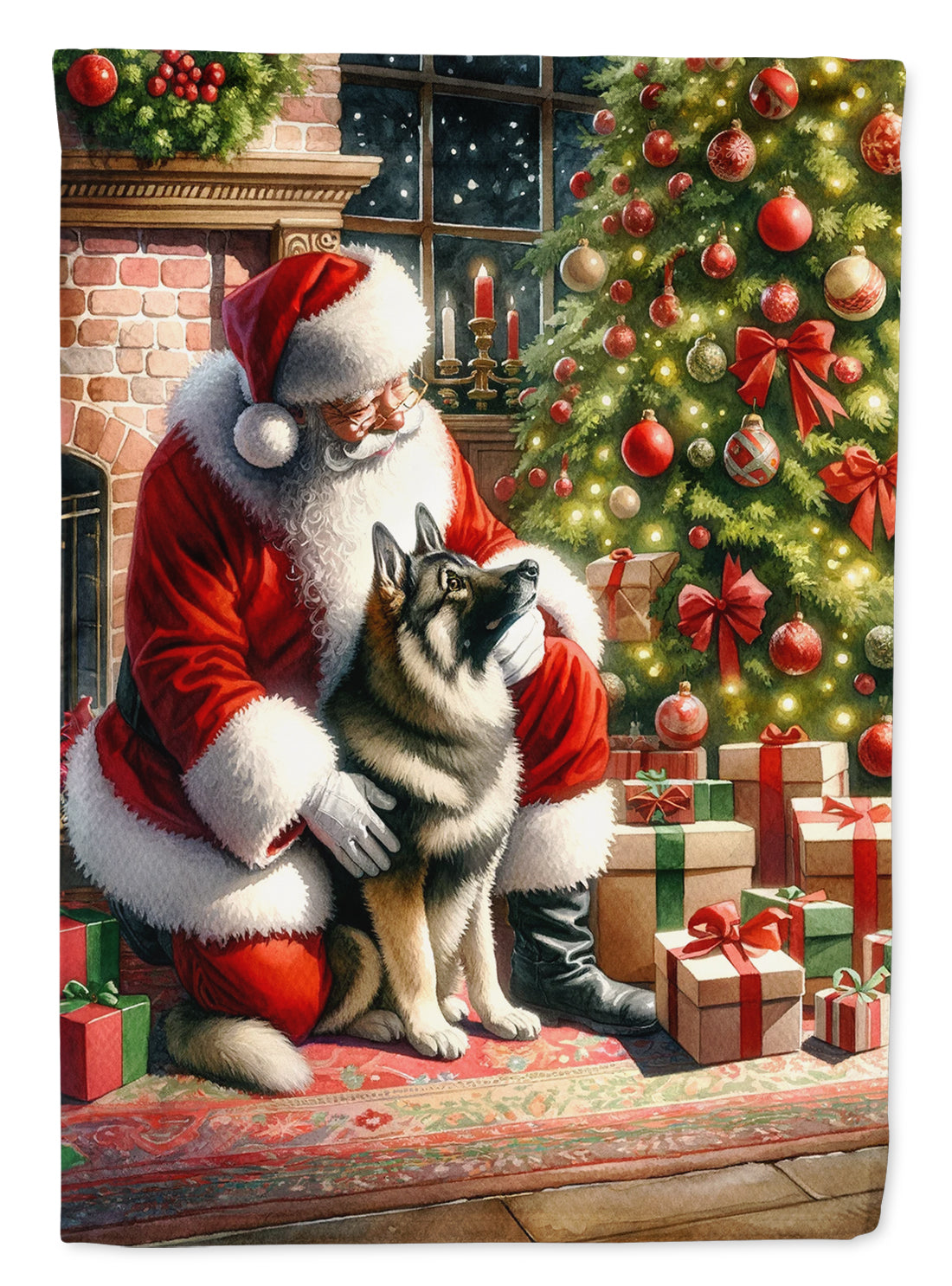 Buy this Norwegian Elkhound and Santa Claus House Flag