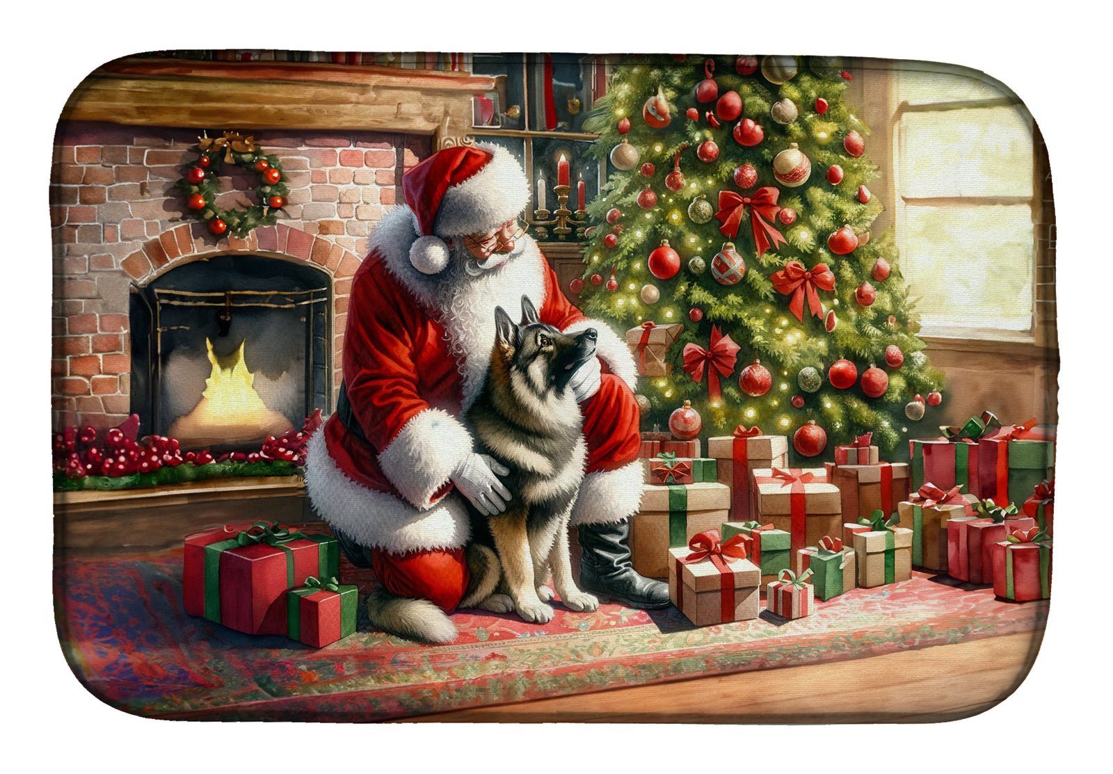 Buy this Norwegian Elkhound and Santa Claus Dish Drying Mat