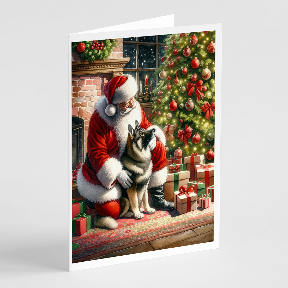 Buy this Norwegian Elkhound and Santa Claus Greeting Cards Pack of 8