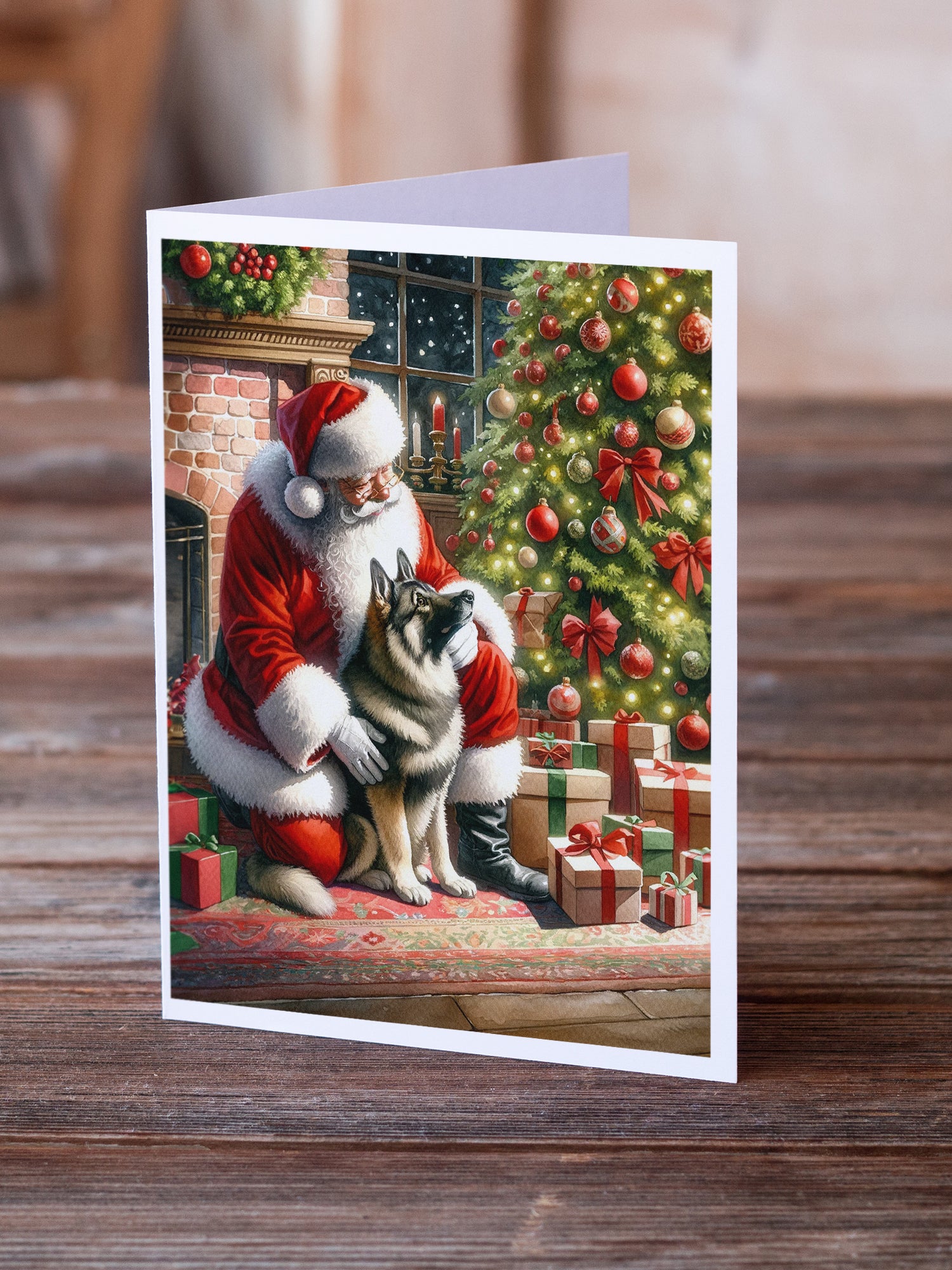 Norwegian Elkhound and Santa Claus Greeting Cards Pack of 8