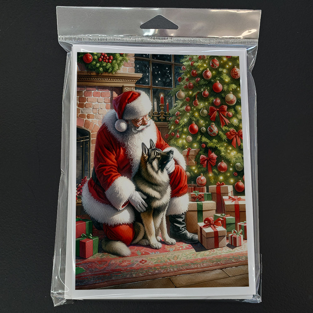 Norwegian Elkhound and Santa Claus Greeting Cards Pack of 8