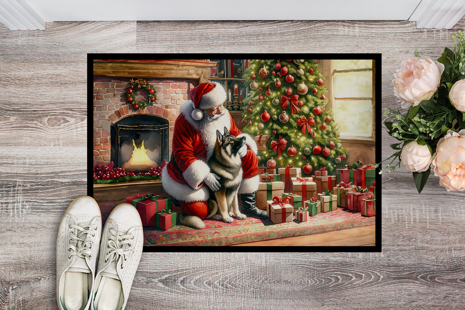 Norwegian Elkhound and Santa Claus Doormat