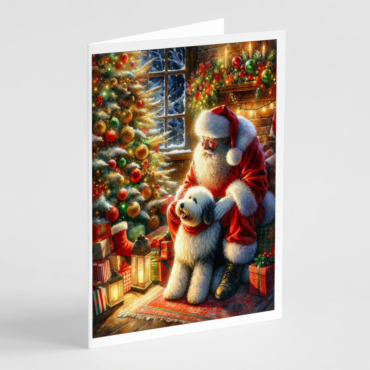 Buy this Old English Sheepdog and Santa Claus Greeting Cards Pack of 8