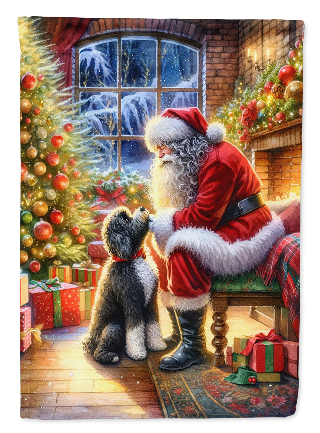 Buy this Portuguese Water Dog and Santa Claus House Flag