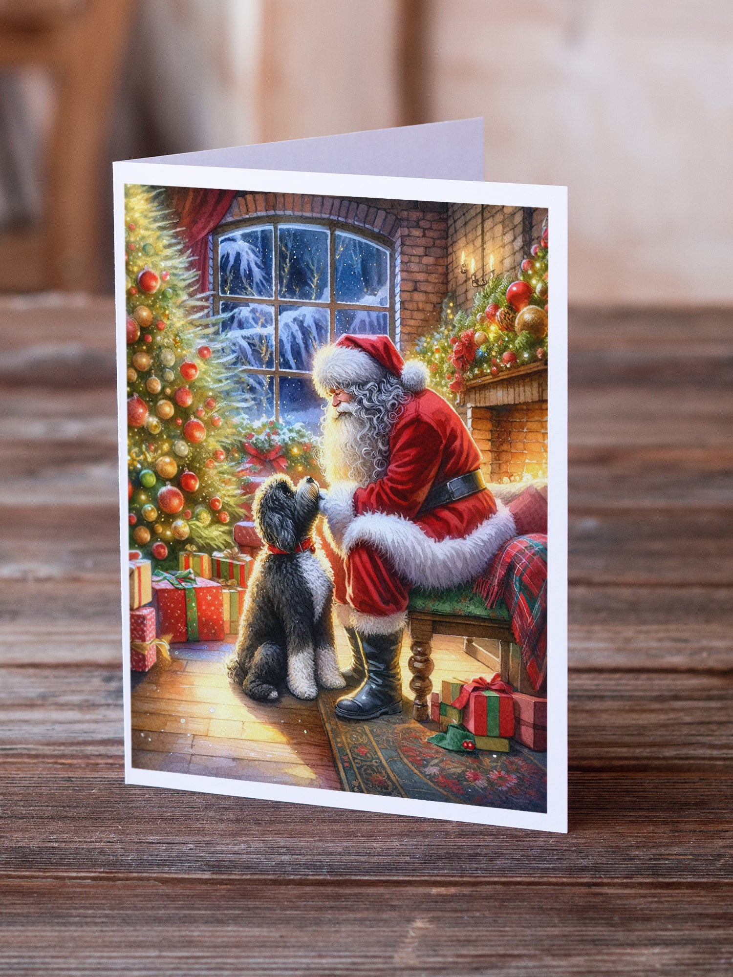 Portuguese Water Dog and Santa Claus Greeting Cards Pack of 8