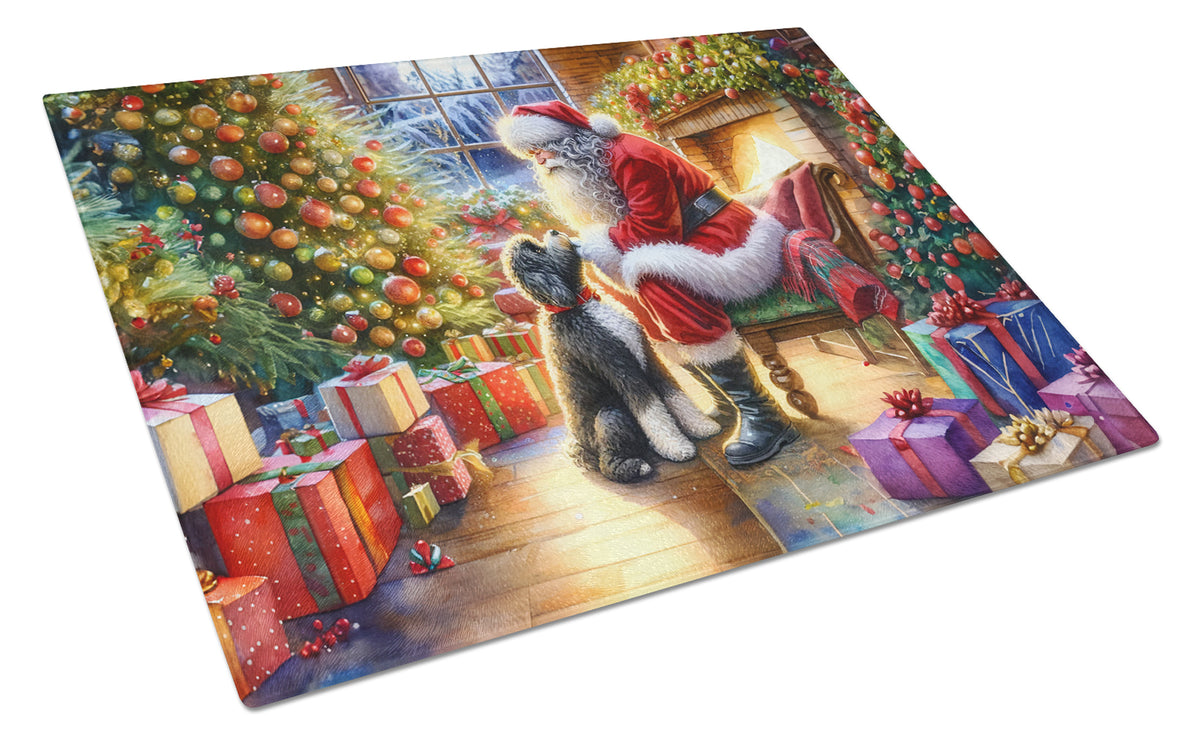 Buy this Portuguese Water Dog and Santa Claus Glass Cutting Board