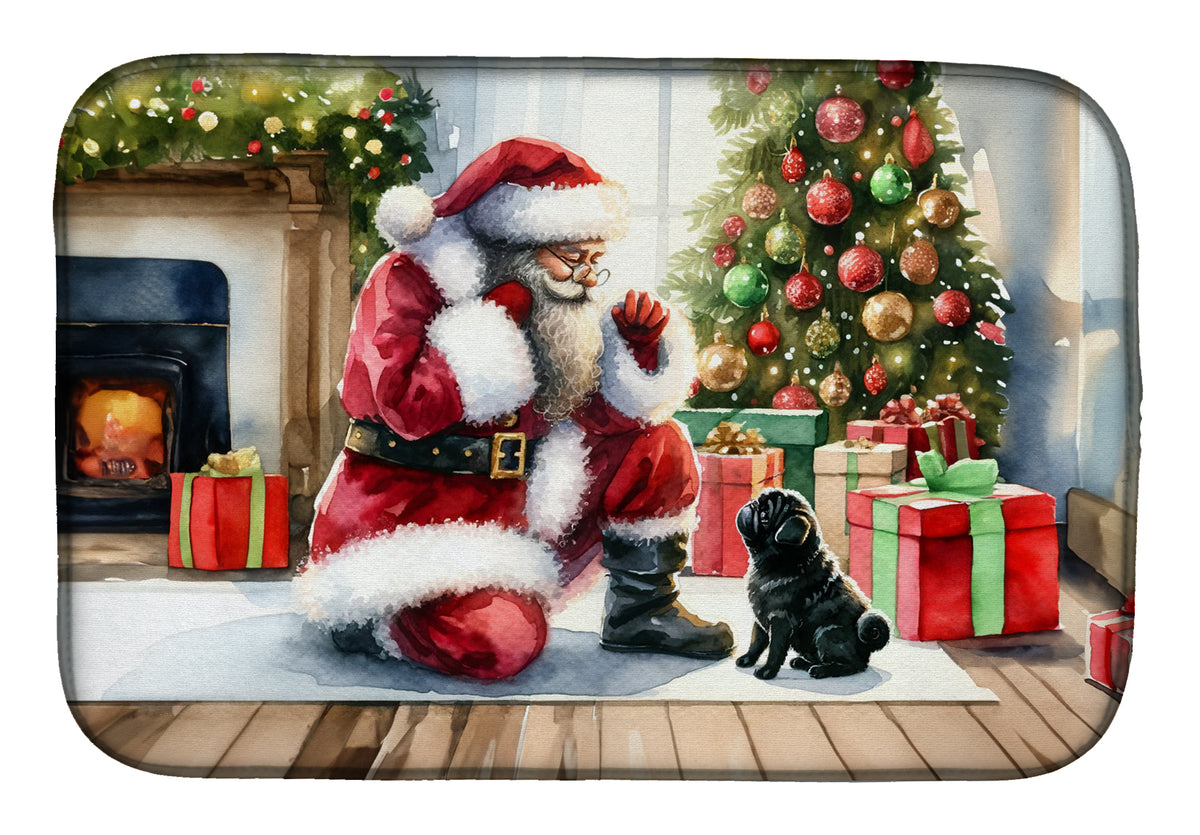 Buy this Black Pug and Santa Claus Dish Drying Mat