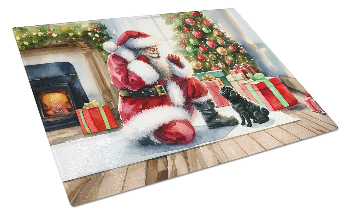 Buy this Black Pug and Santa Claus Glass Cutting Board