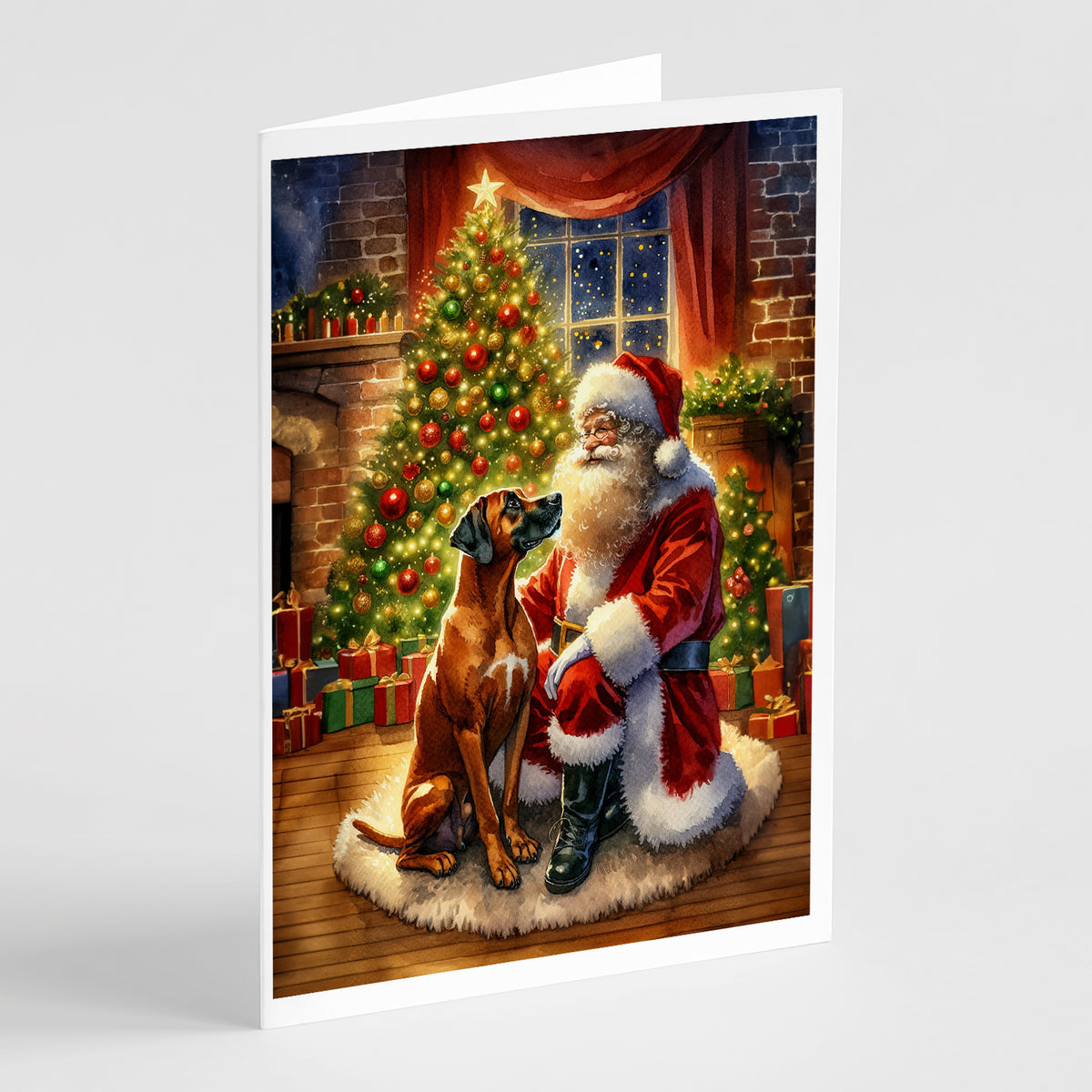 Buy this Rhodesian Ridgeback and Santa Claus Greeting Cards Pack of 8