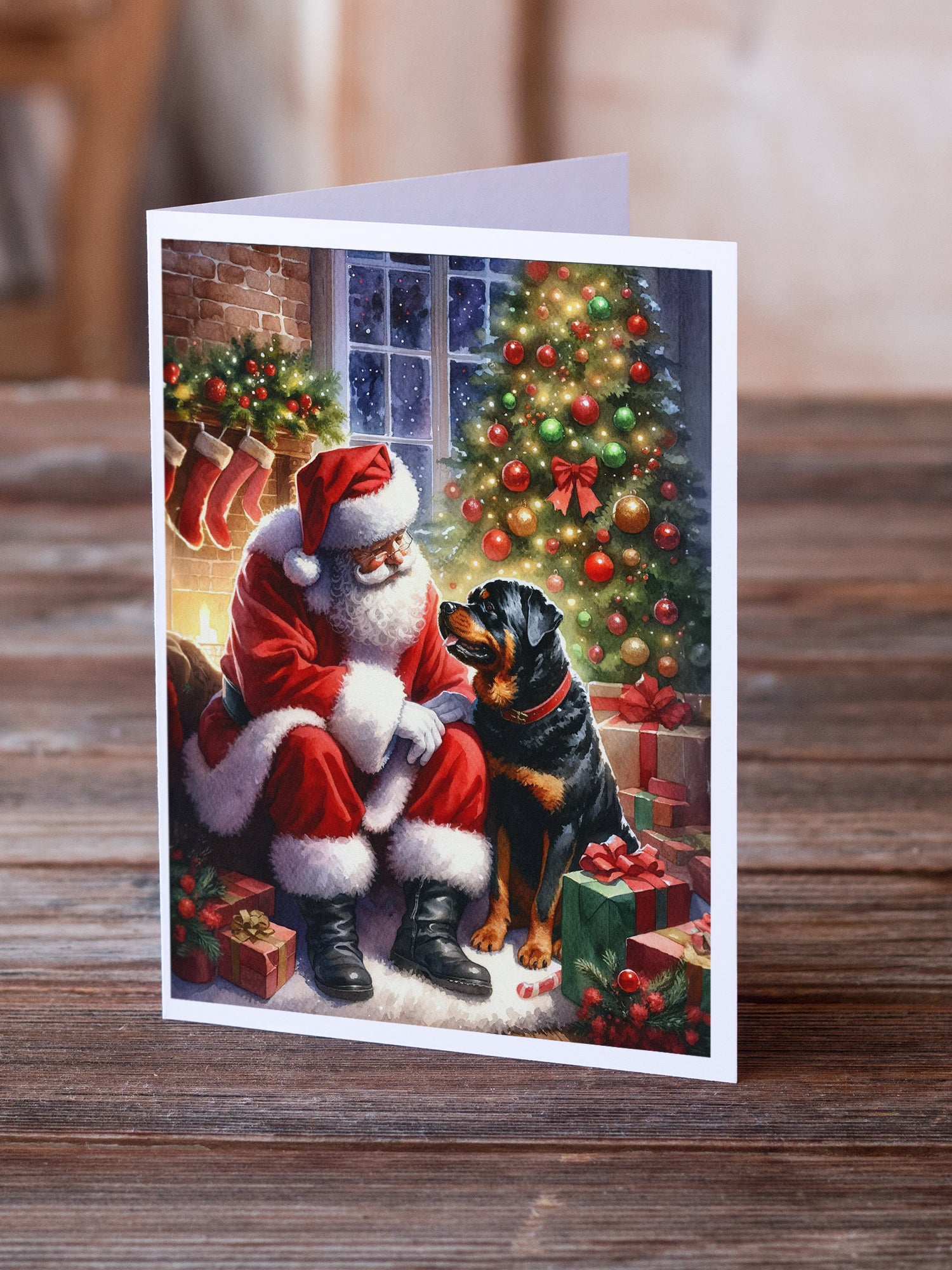 Rottweiler and Santa Claus Greeting Cards Pack of 8