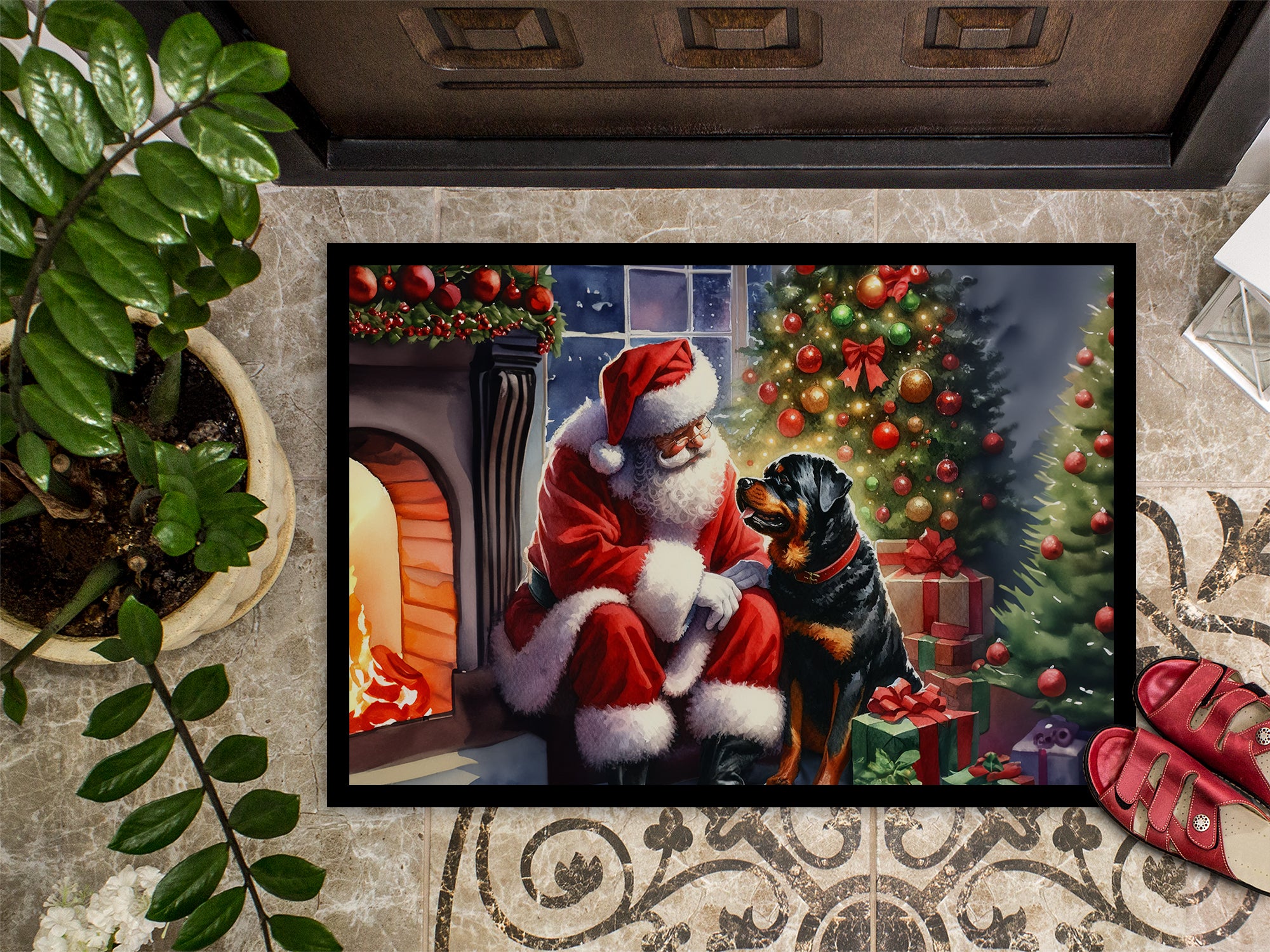 Rottweiler and Santa Claus Doormat