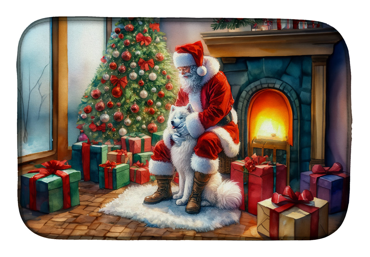 Buy this Samoyed and Santa Claus Dish Drying Mat