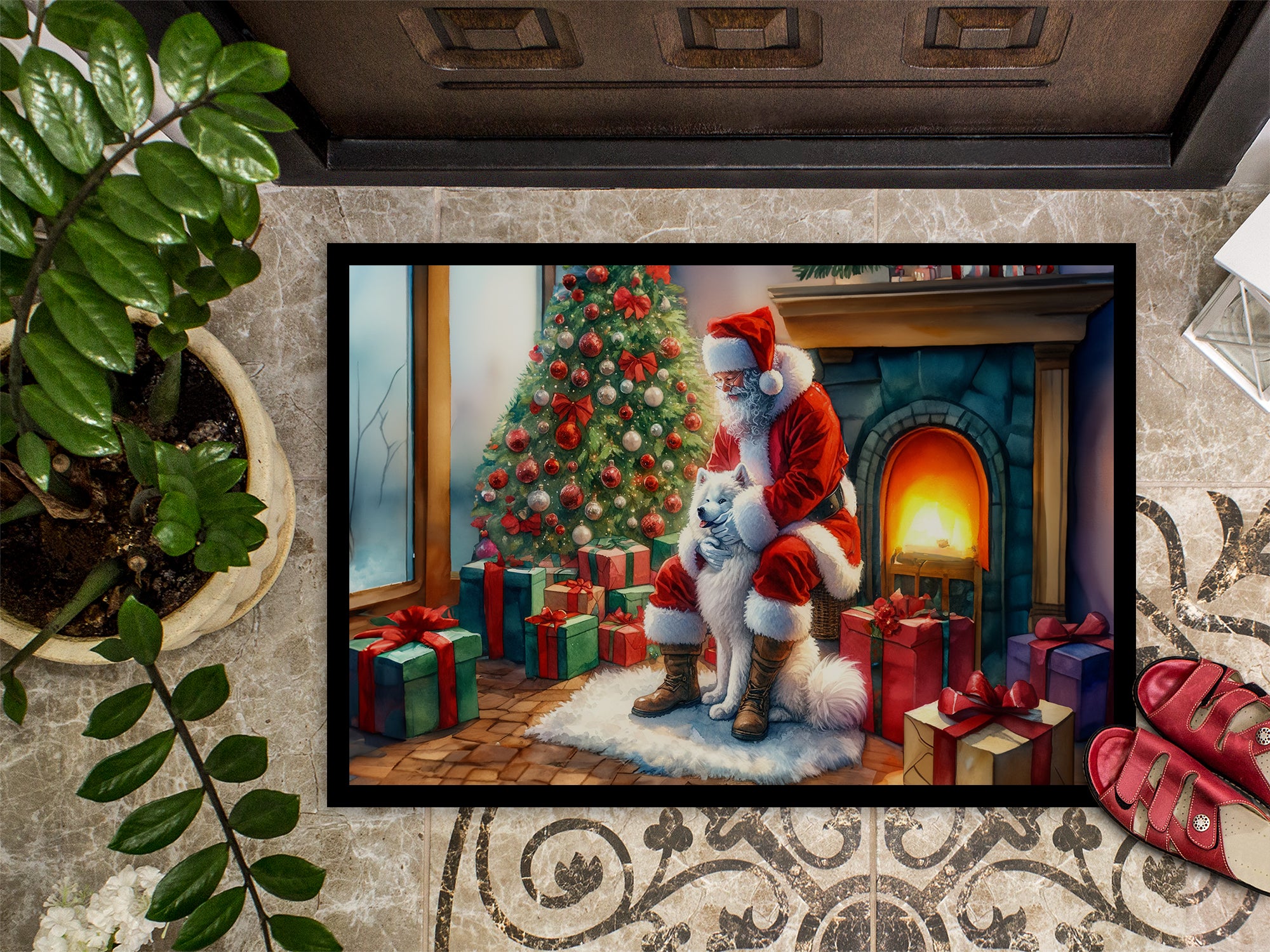 Samoyed and Santa Claus Doormat