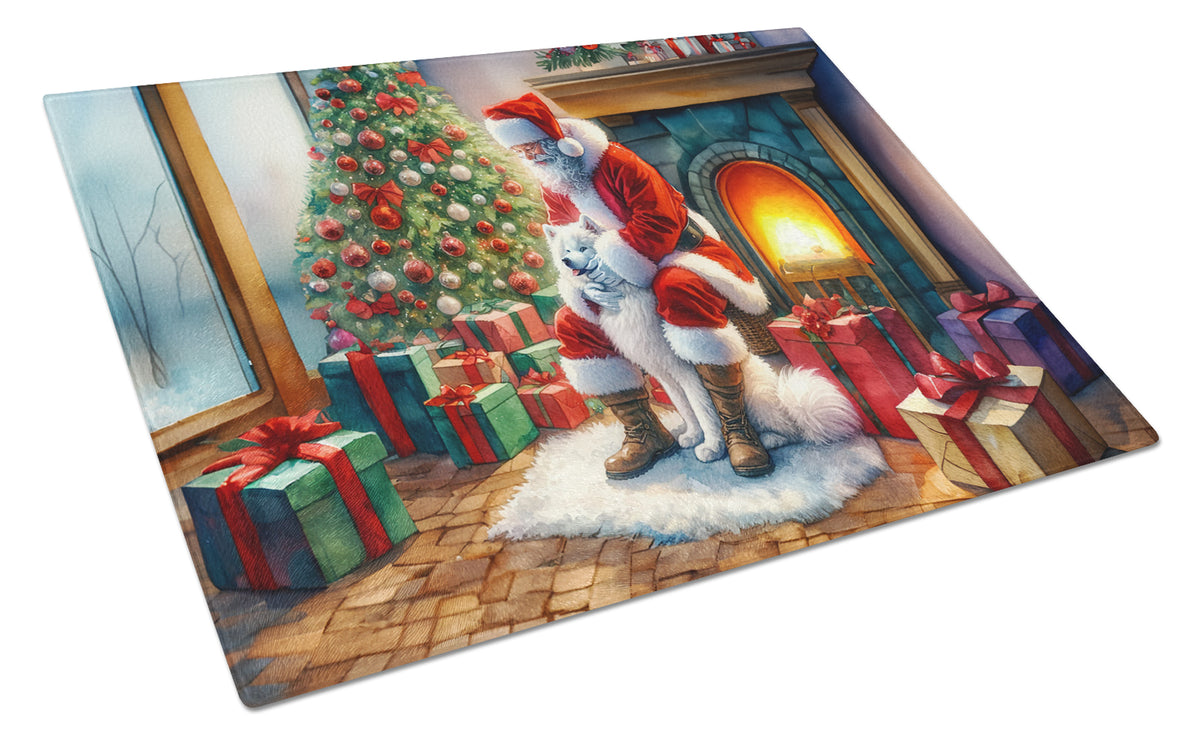 Buy this Samoyed and Santa Claus Glass Cutting Board