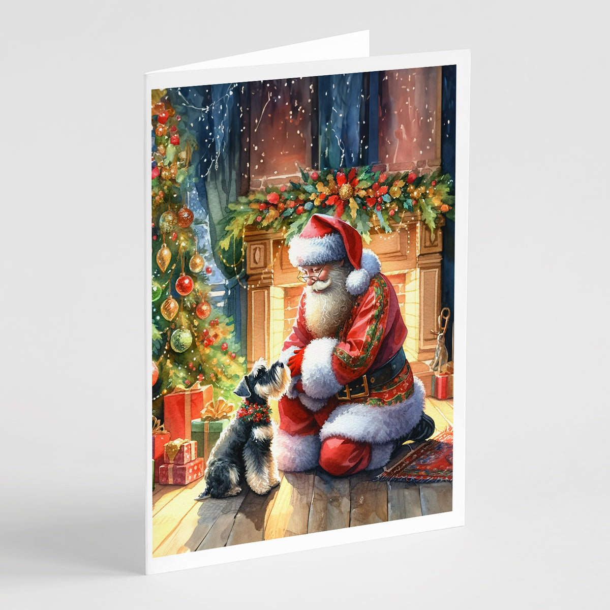 Buy this Schnauzer and Santa Claus Greeting Cards Pack of 8