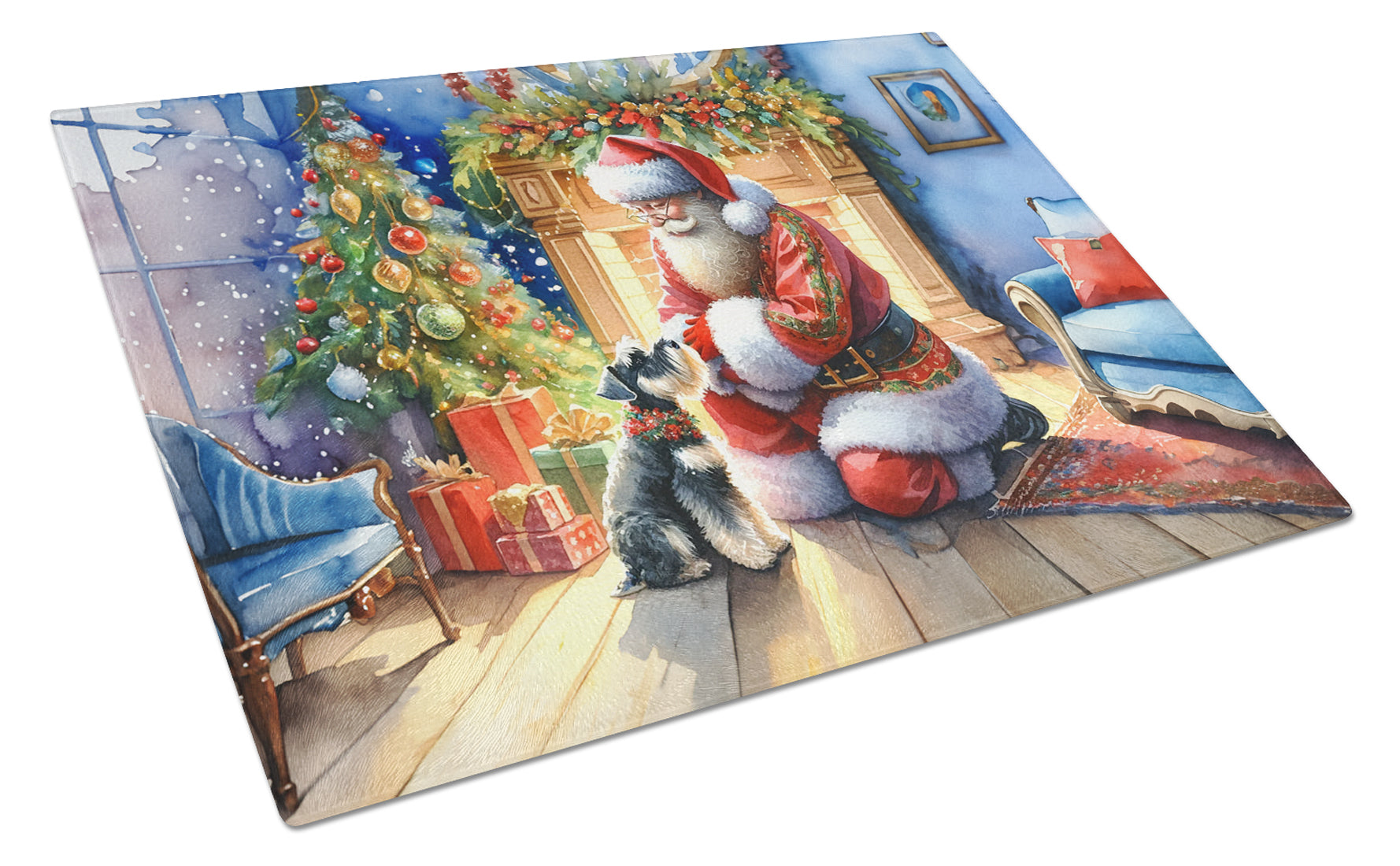 Buy this Schnauzer and Santa Claus Glass Cutting Board