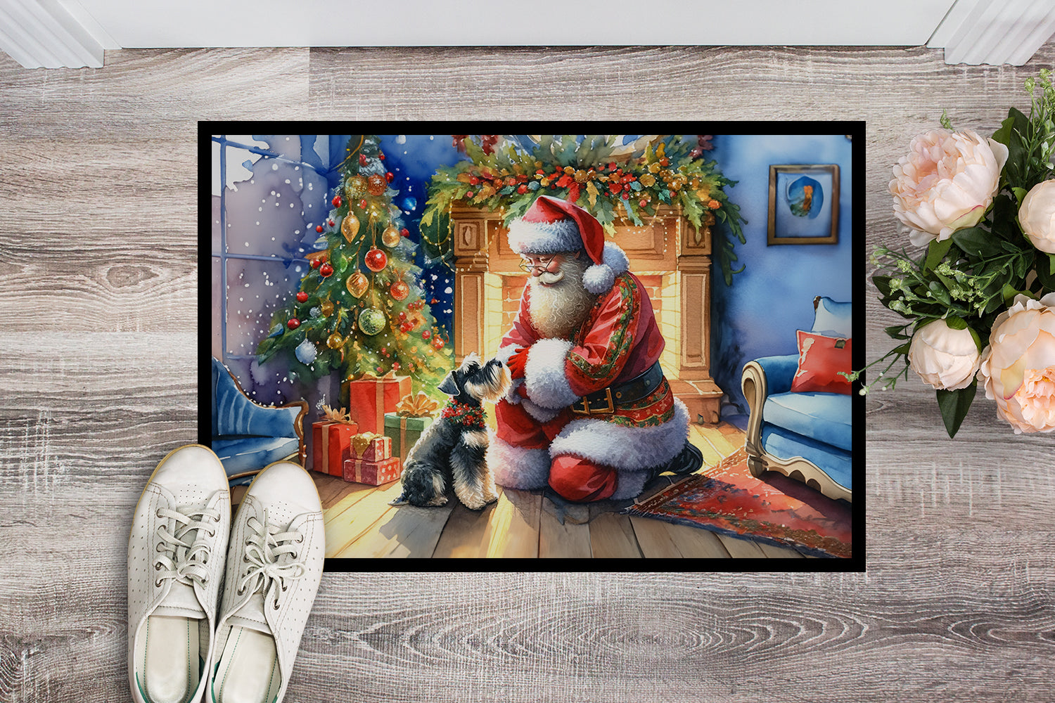 Schnauzer and Santa Claus Doormat