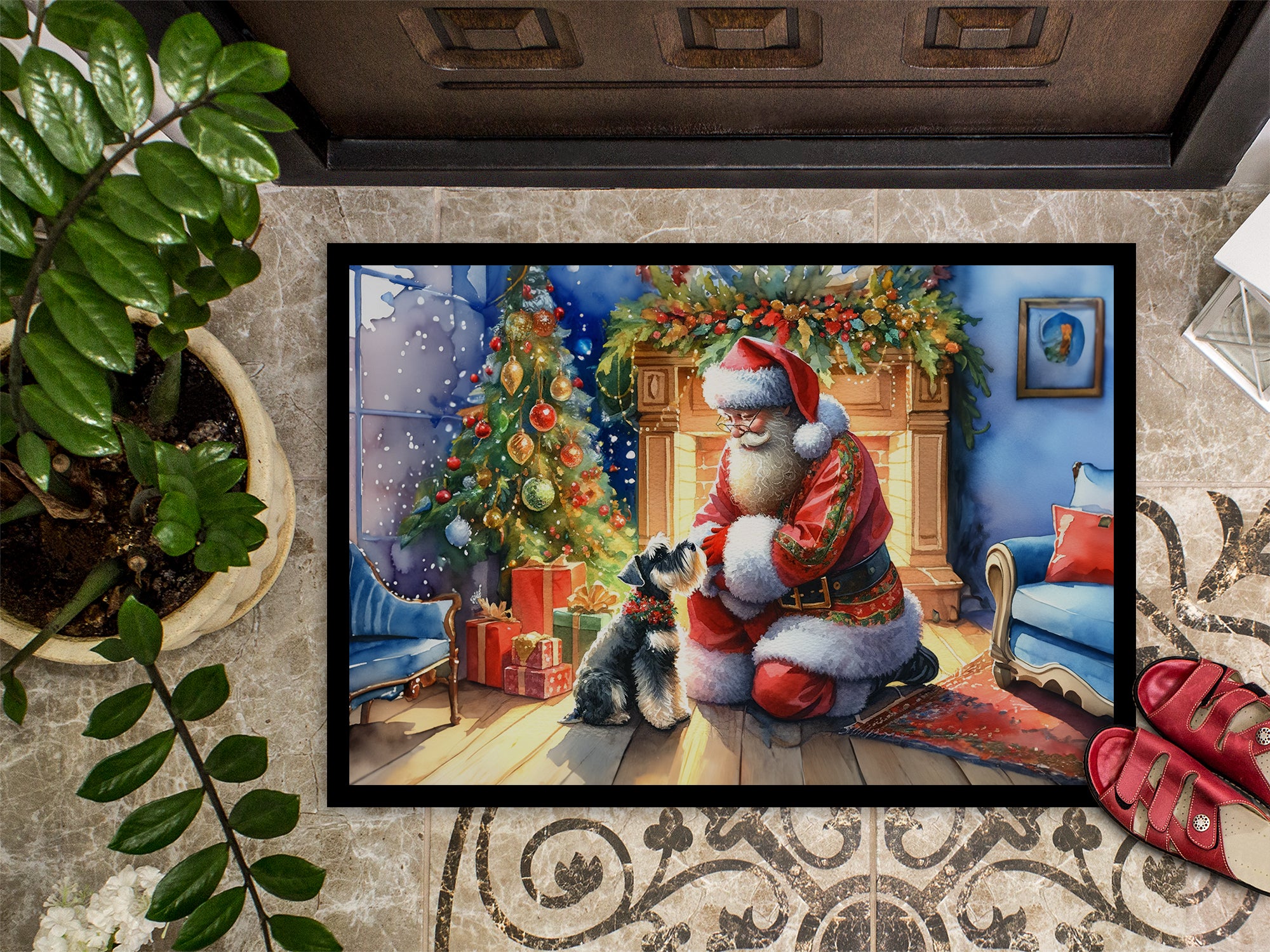 Schnauzer and Santa Claus Doormat