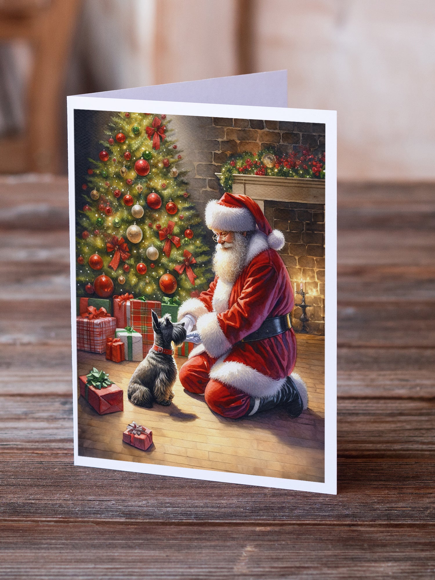 Scottish Terrier and Santa Claus Greeting Cards Pack of 8