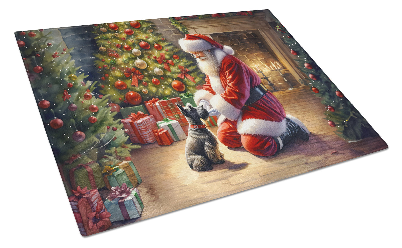 Buy this Scottish Terrier and Santa Claus Glass Cutting Board