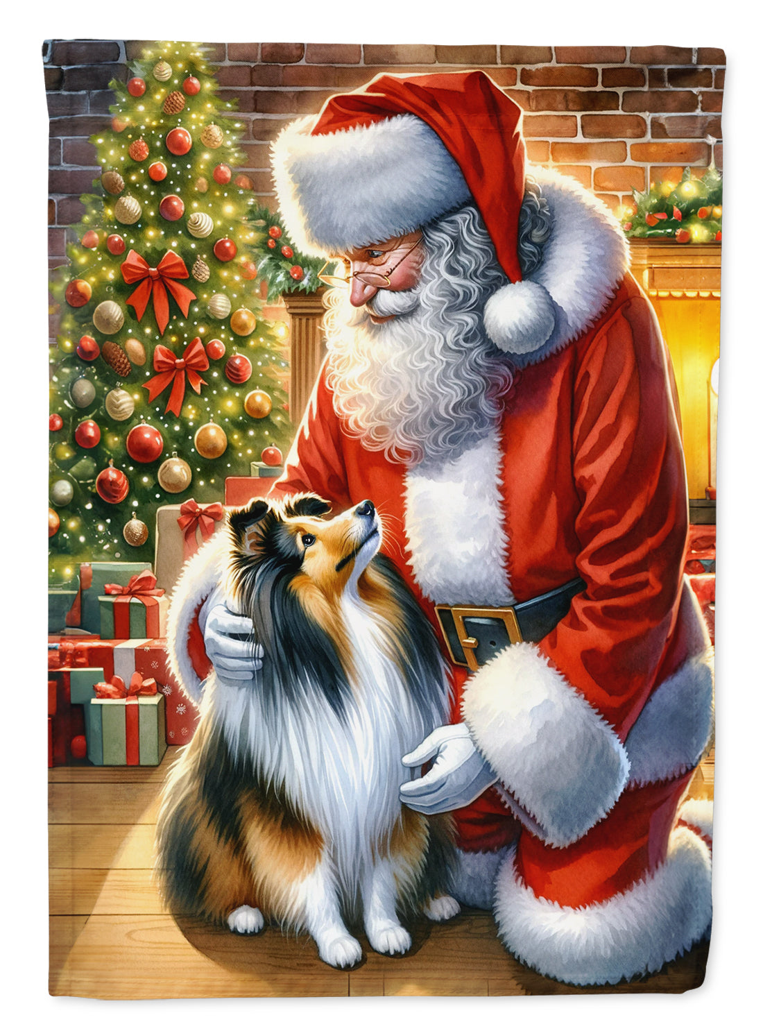 Buy this Sheltie and Santa Claus House Flag
