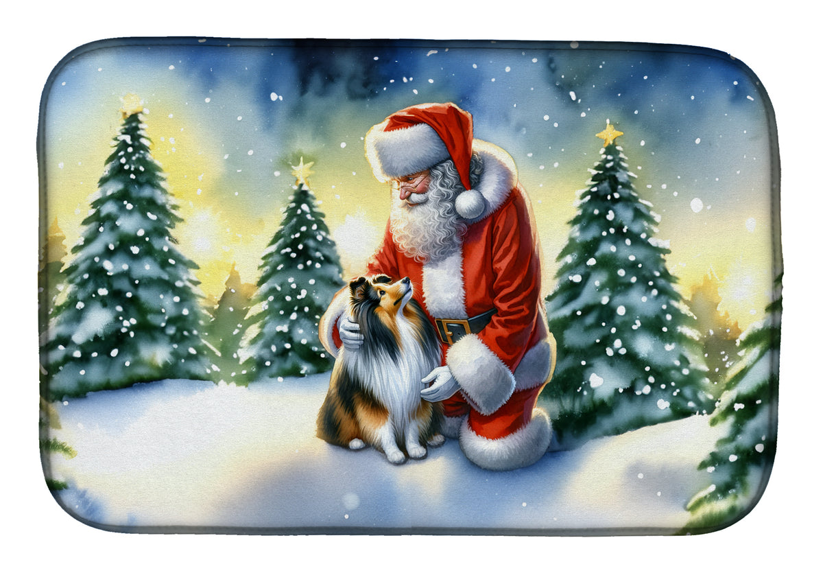 Buy this Sheltie and Santa Claus Dish Drying Mat