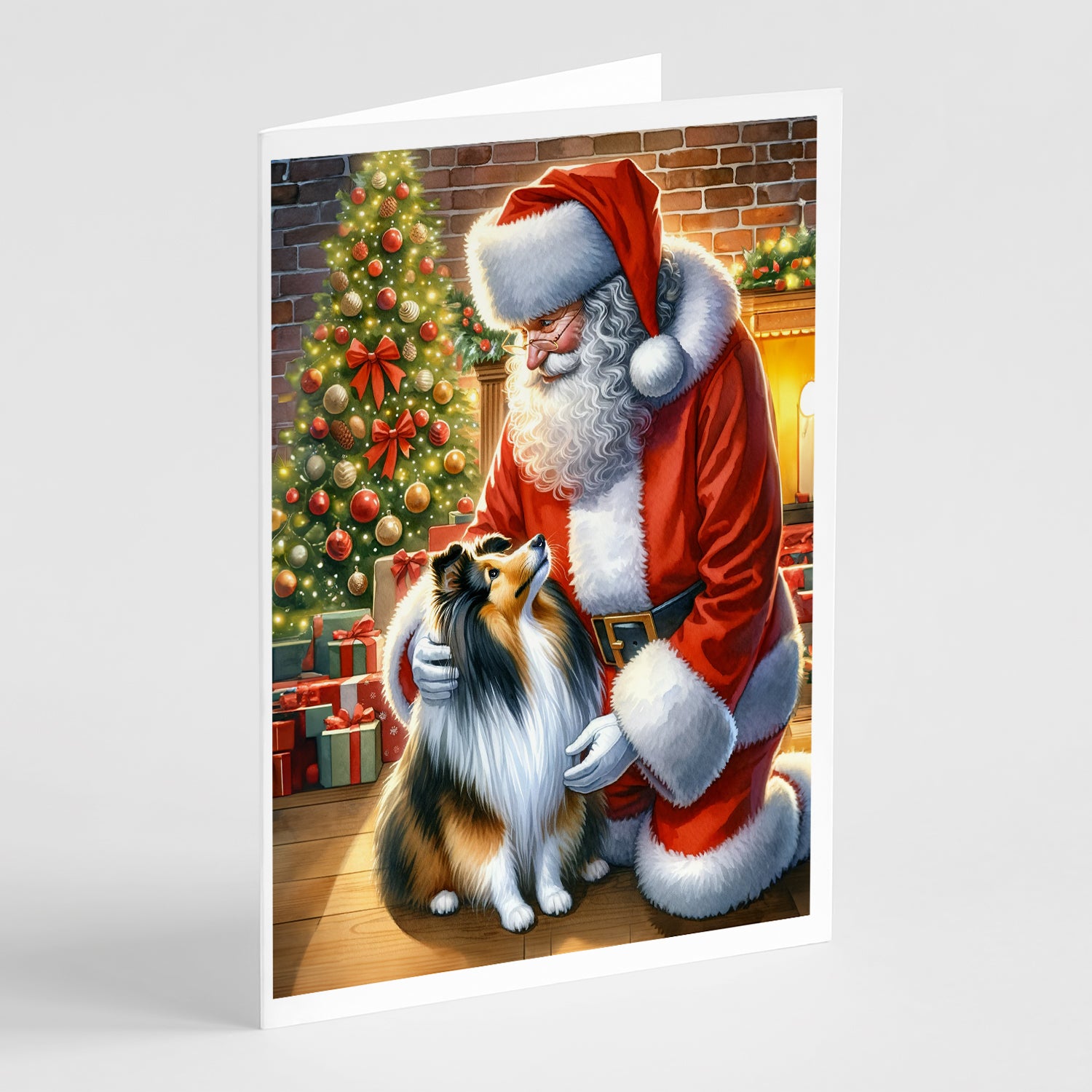 Buy this Sheltie and Santa Claus Greeting Cards Pack of 8