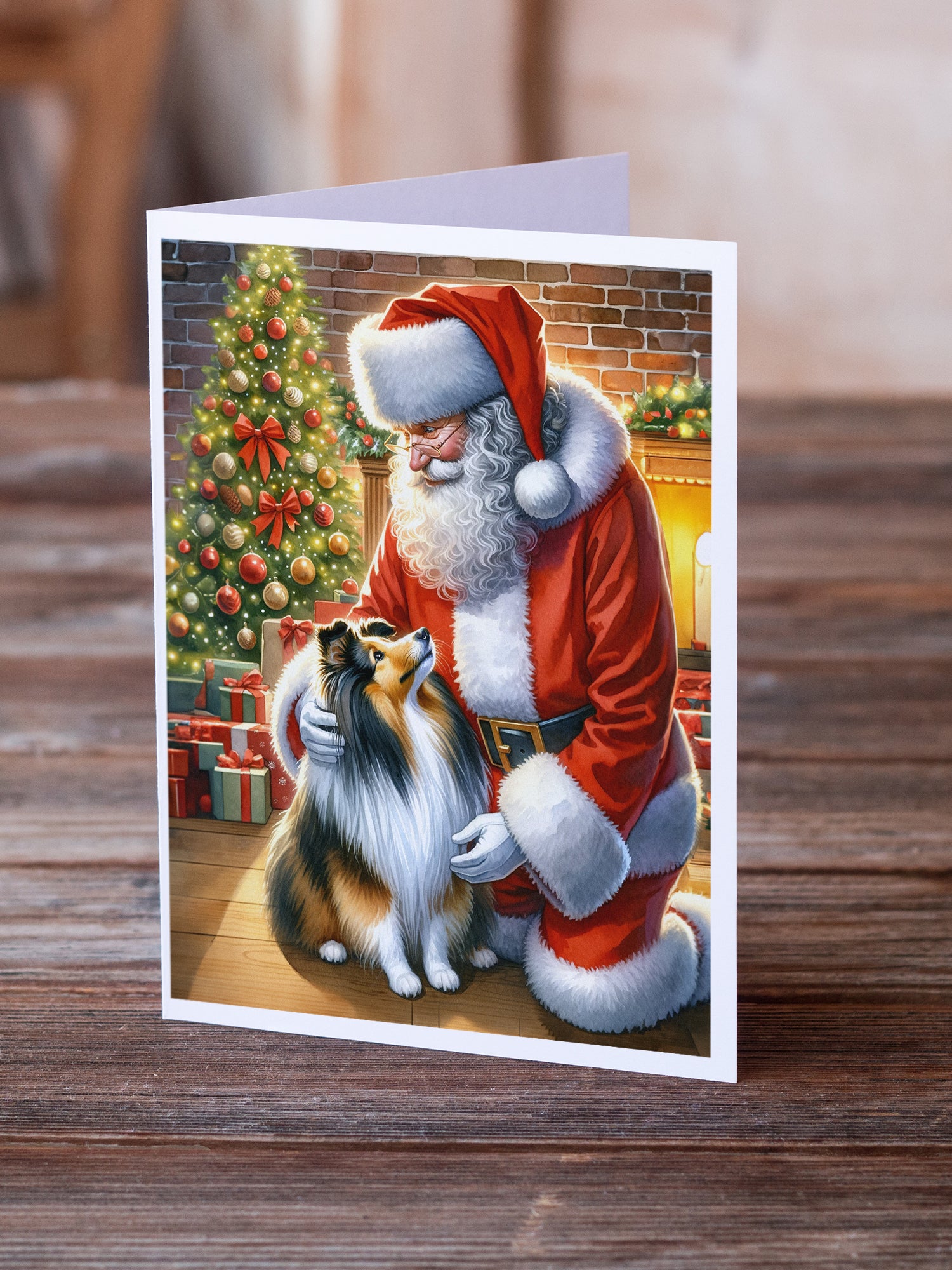 Buy this Sheltie and Santa Claus Greeting Cards Pack of 8
