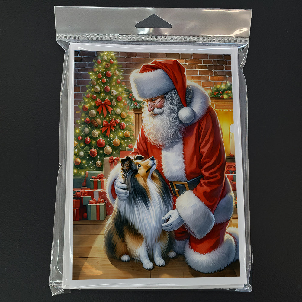 Sheltie and Santa Claus Greeting Cards Pack of 8