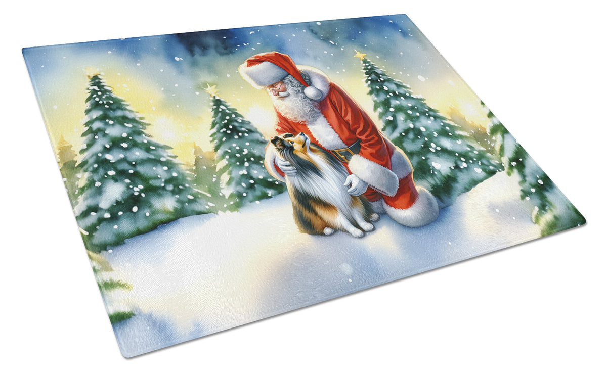 Buy this Sheltie and Santa Claus Glass Cutting Board