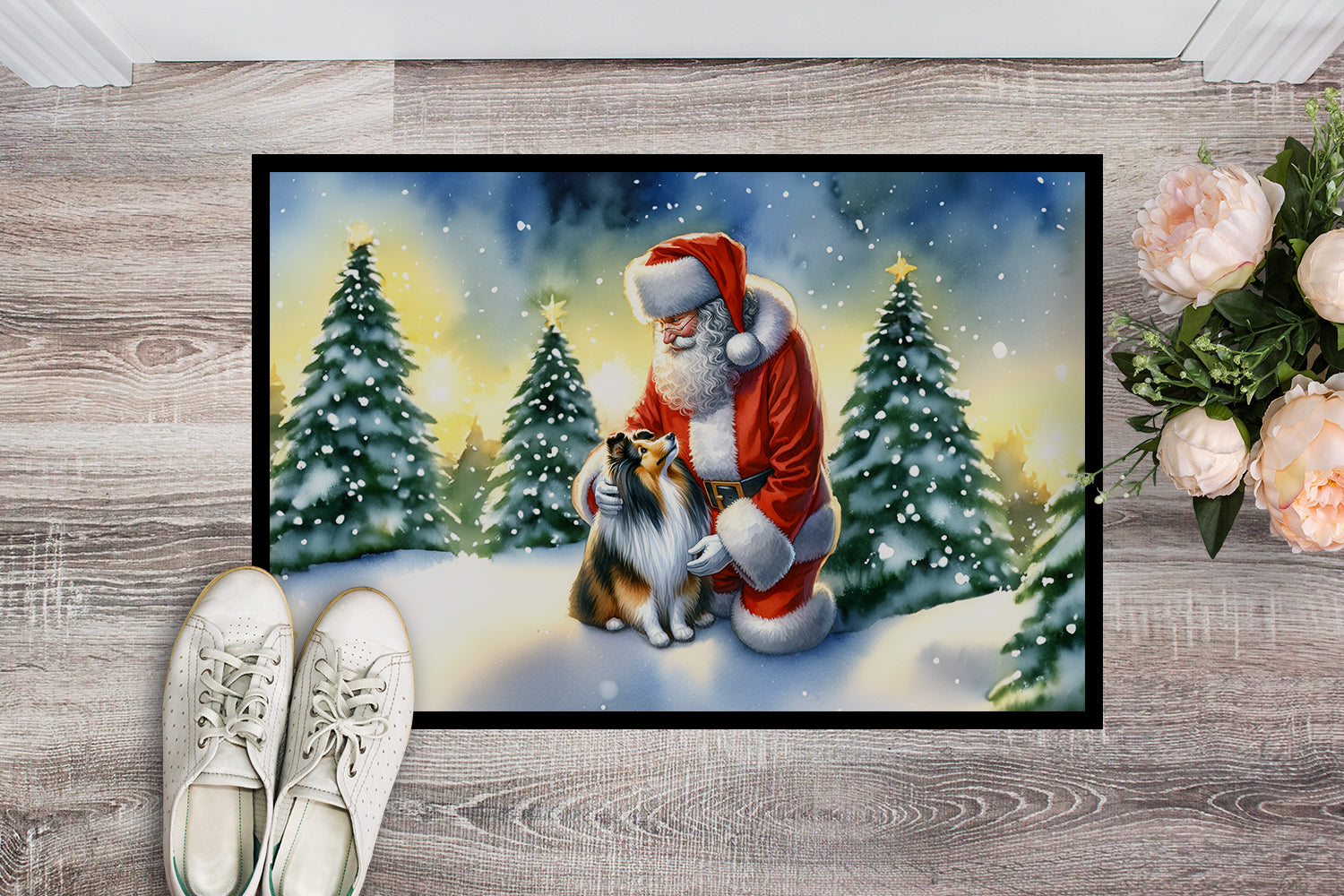 Sheltie and Santa Claus Doormat