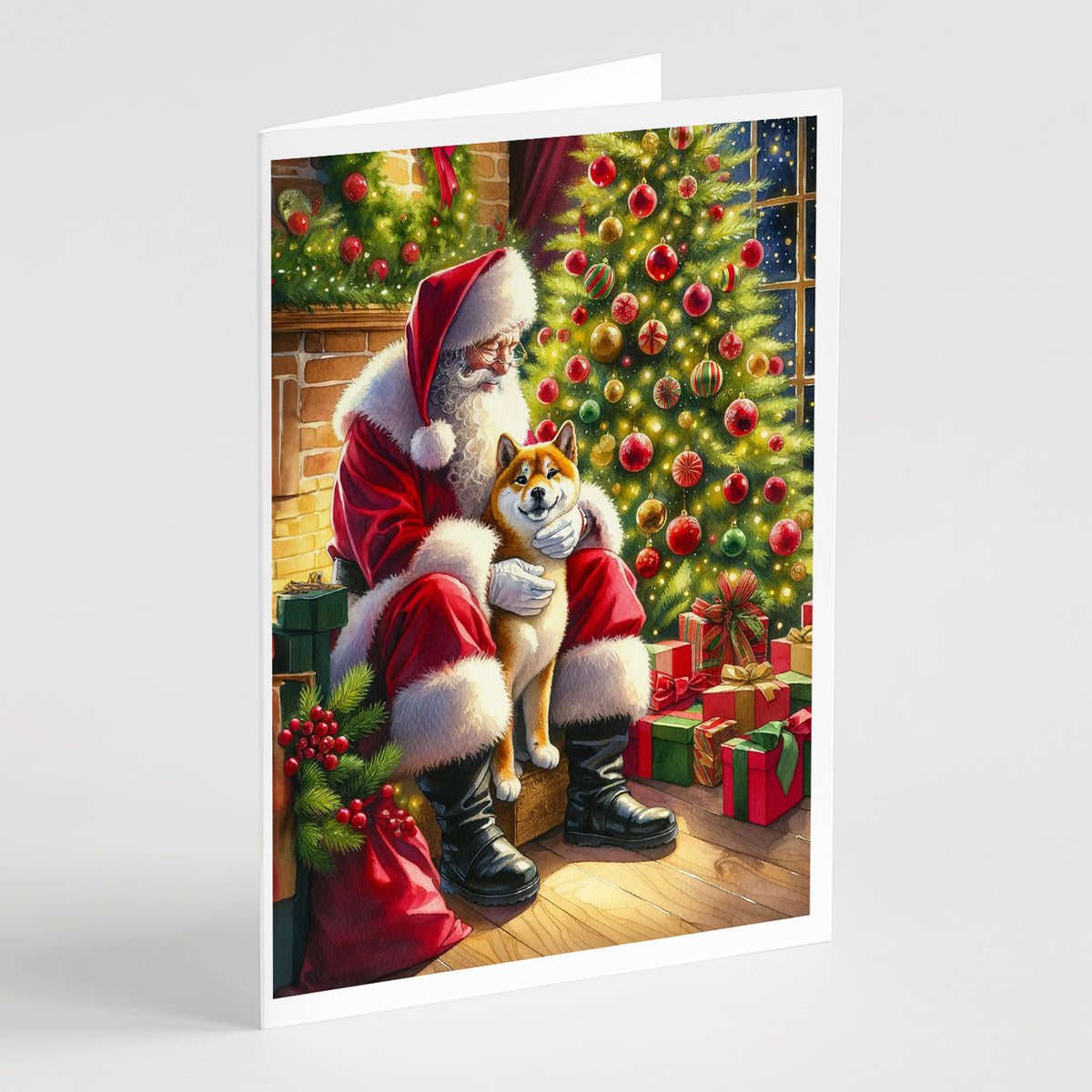 Buy this Shiba Inu and Santa Claus Greeting Cards Pack of 8