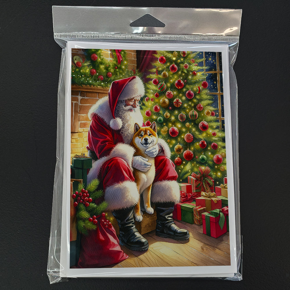 Shiba Inu and Santa Claus Greeting Cards Pack of 8