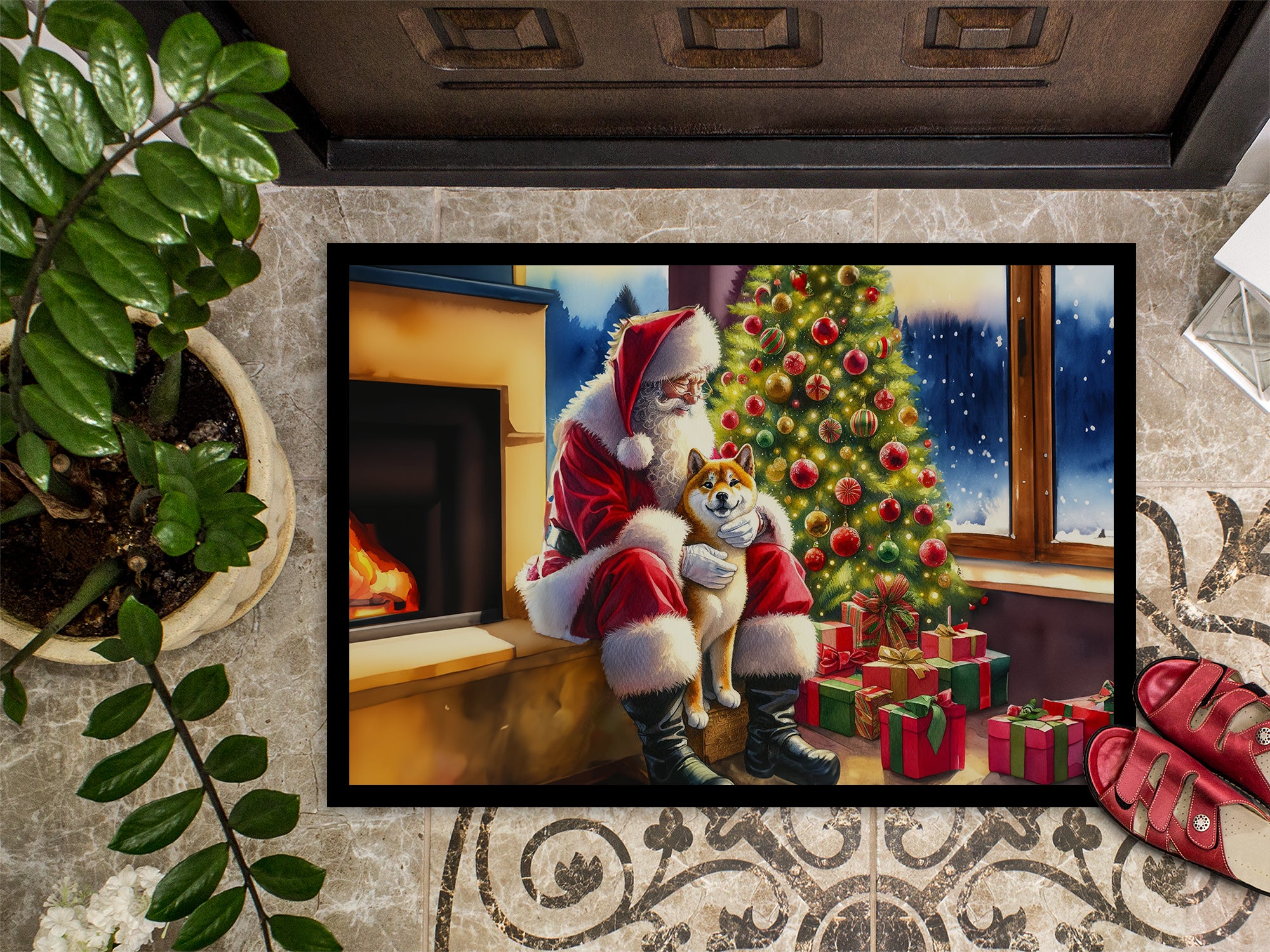 Shiba Inu and Santa Claus Doormat