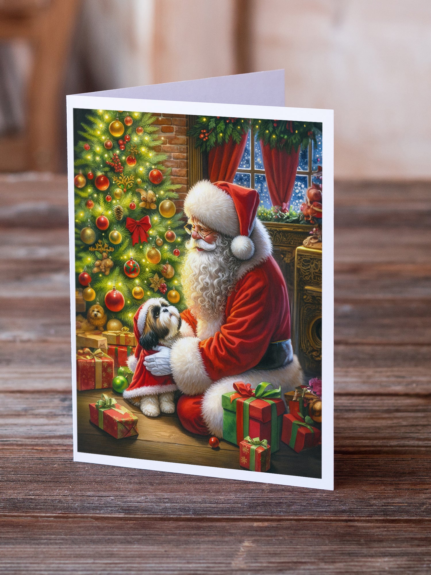 Shih Tzu and Santa Claus Greeting Cards Pack of 8