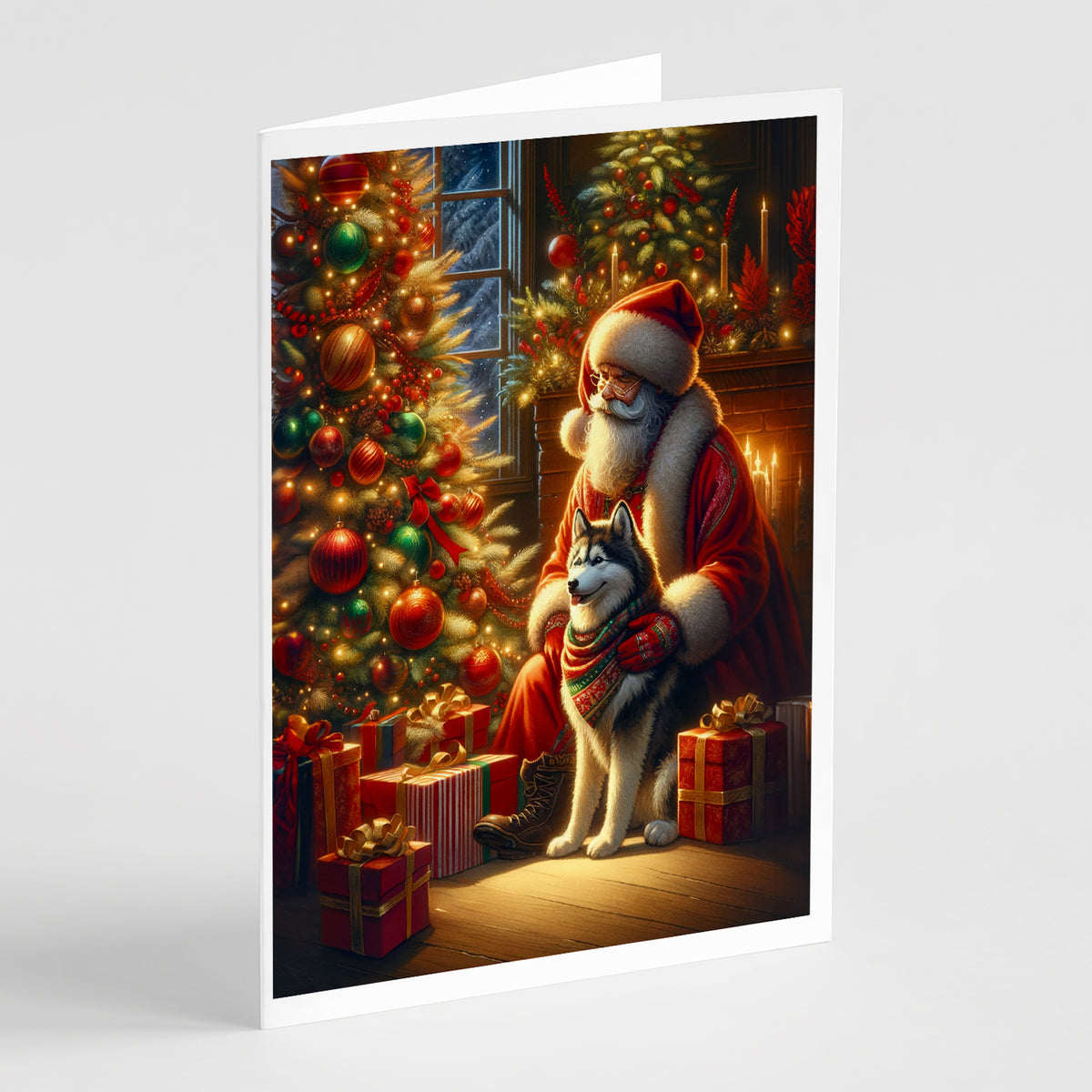 Buy this Siberian Husky and Santa Claus Greeting Cards Pack of 8
