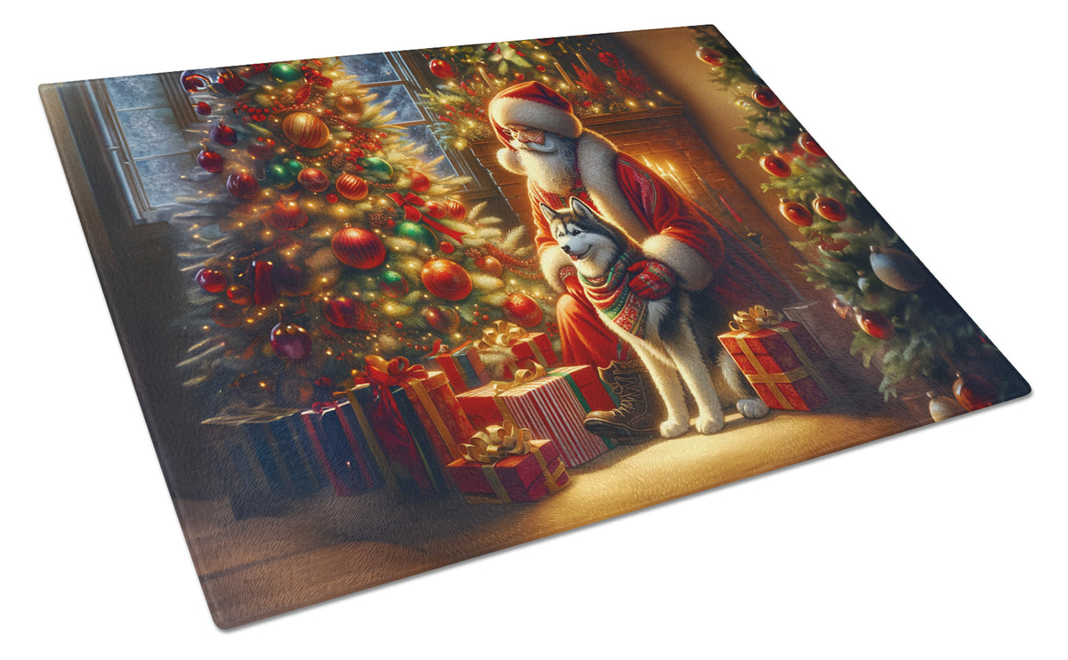 Buy this Siberian Husky and Santa Claus Glass Cutting Board