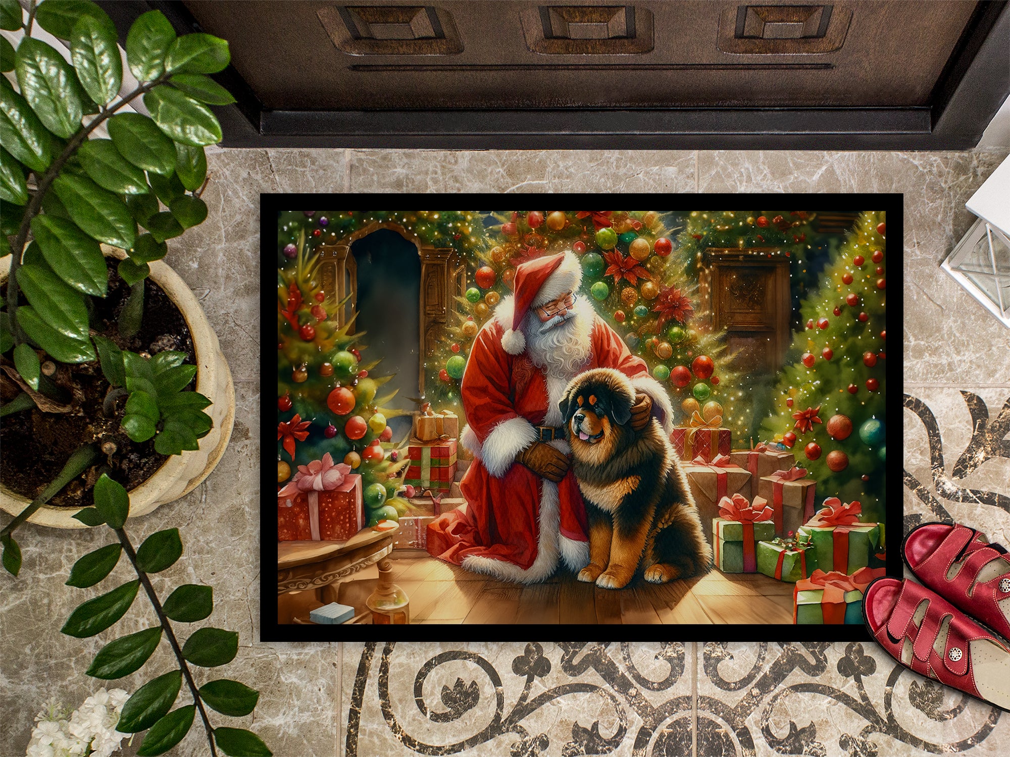 Tibetan Mastiff and Santa Claus Doormat