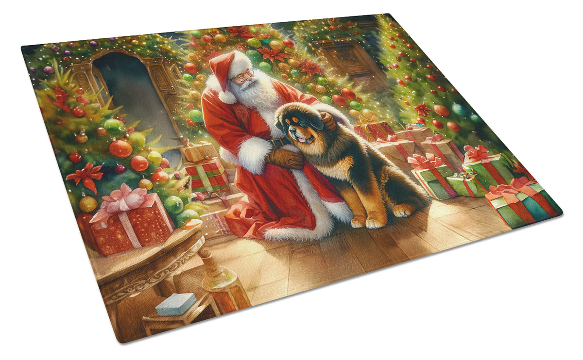 Buy this Tibetan Mastiff and Santa Claus Glass Cutting Board